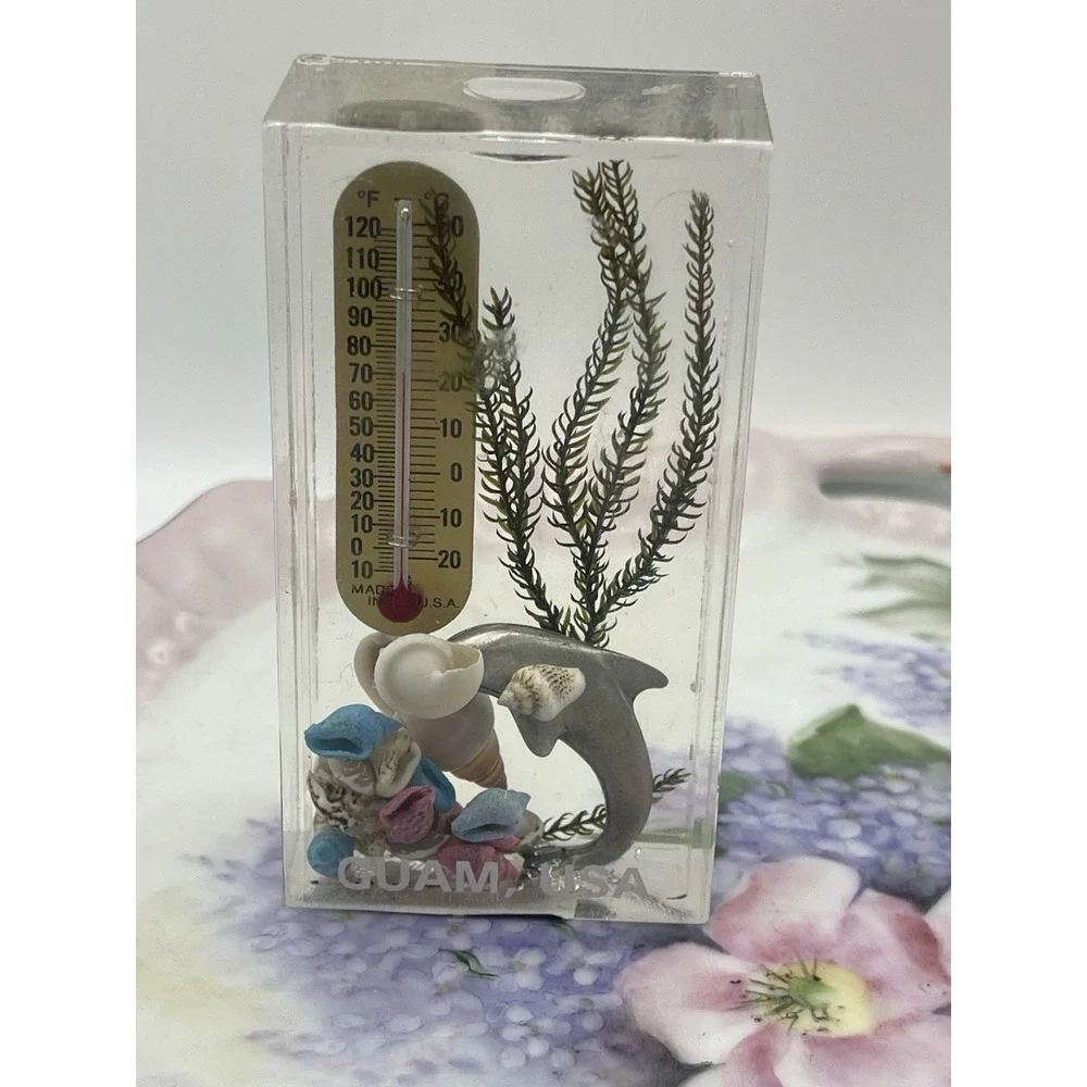 Vintage Souvenir Thermometer Guam Fish Shells‎ Acrylic Paperweight
